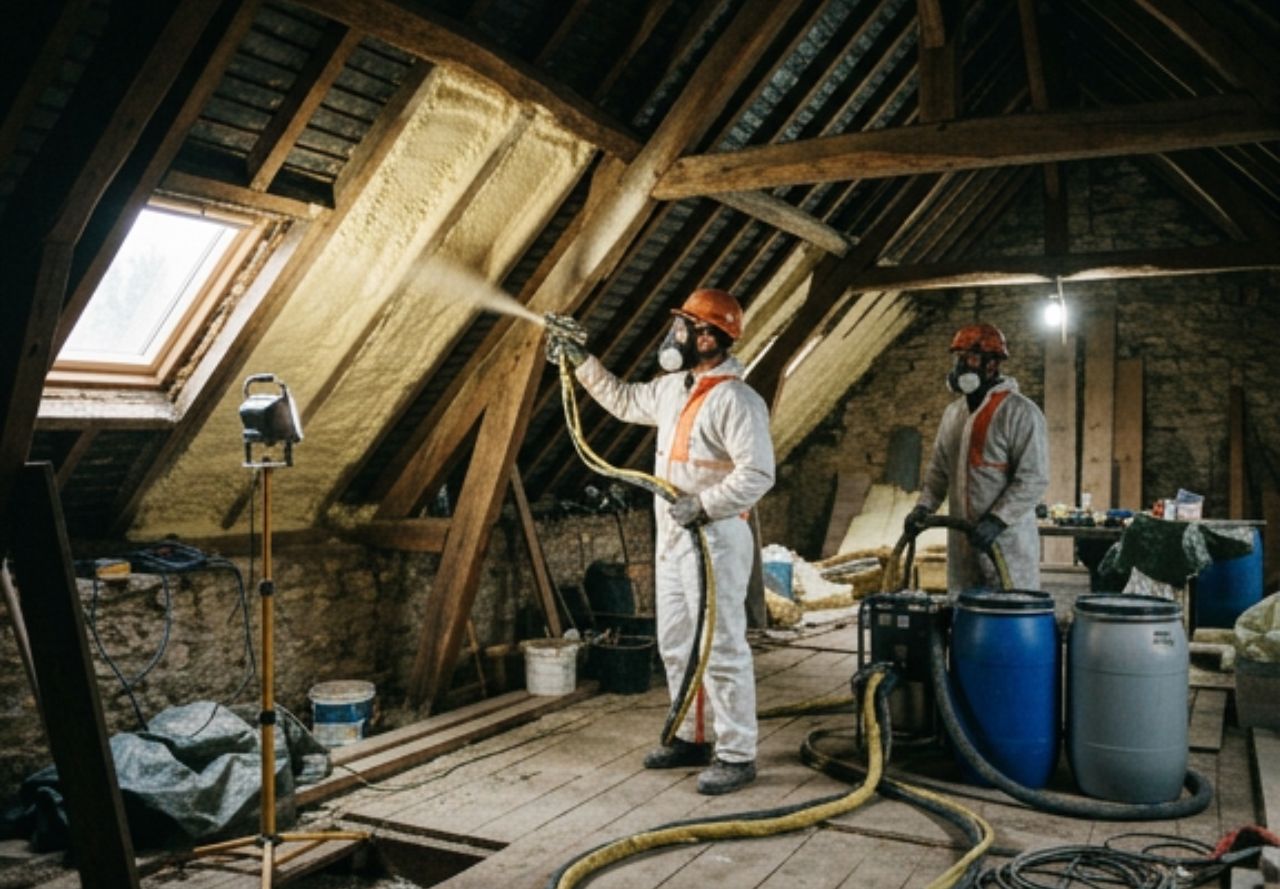 Isolation de combles à Arzon 56640 par mousse polyuréthane projetée