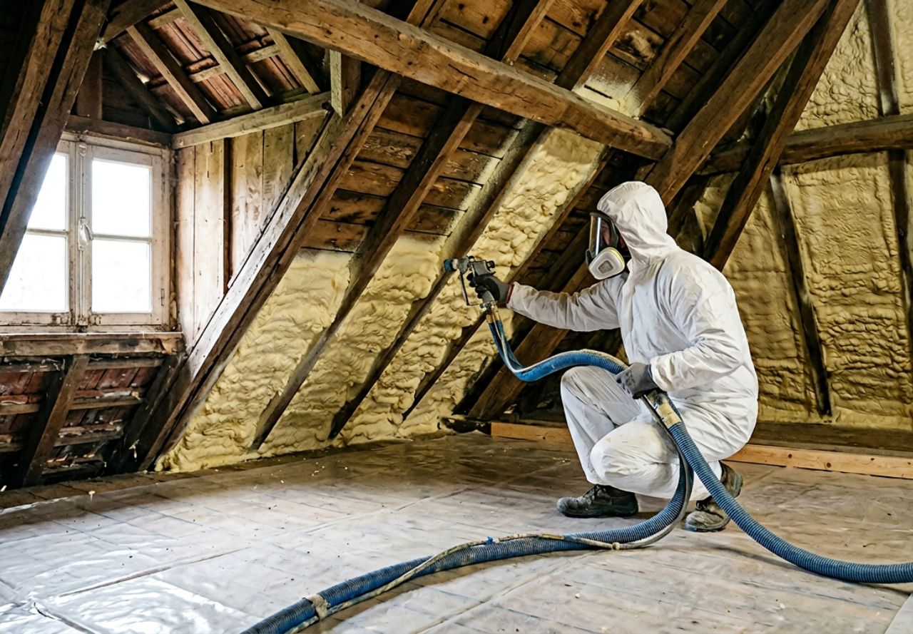Isolation de combles à Sérent 56460 par mousse polyuréthane projetée
