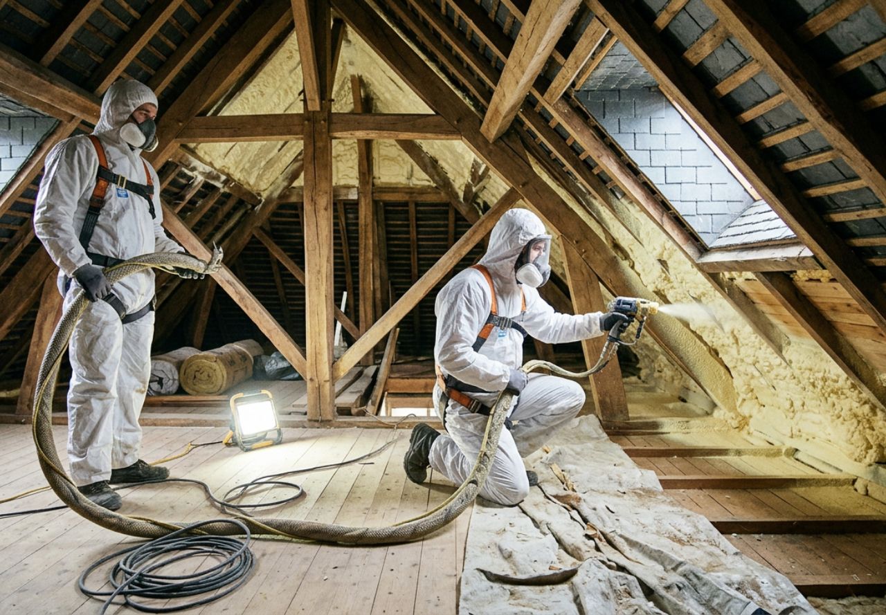 Isolation de combles à Sulniac 56250 par mousse polyuréthane projetée