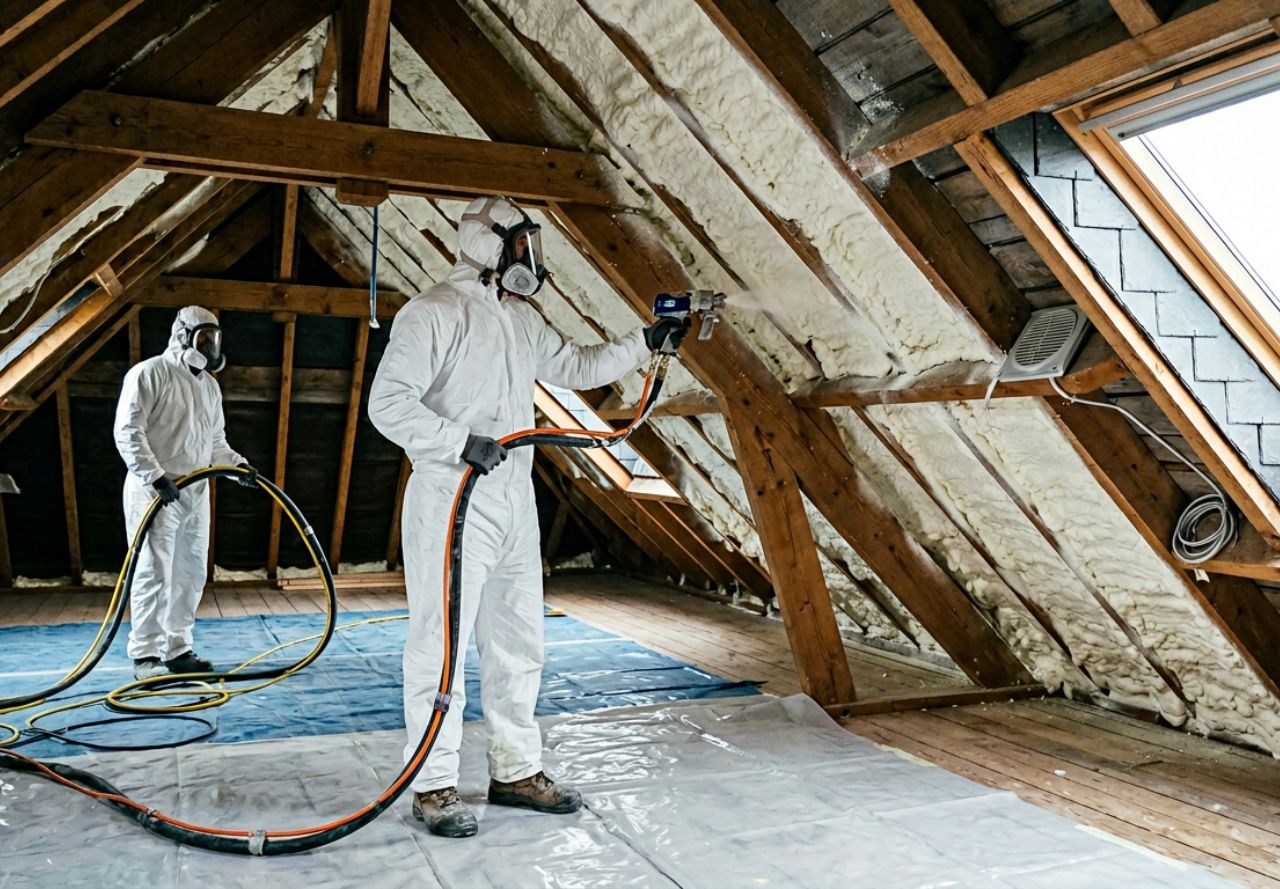 Isolation de combles à Theix-Noyalo 56450 par mousse polyuréthane projetée