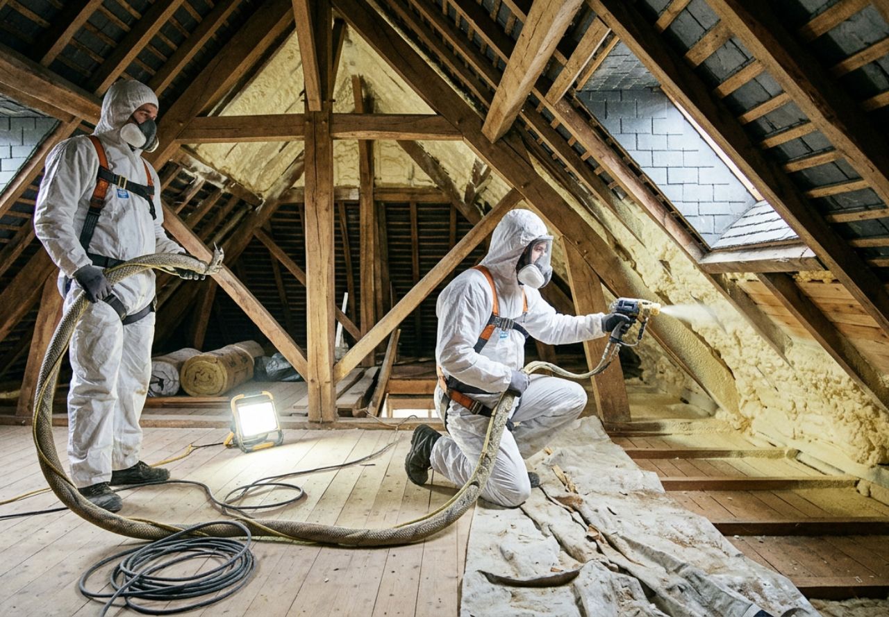 Isolation de combles à Treffléan 56250 par mousse polyuréthane projetée