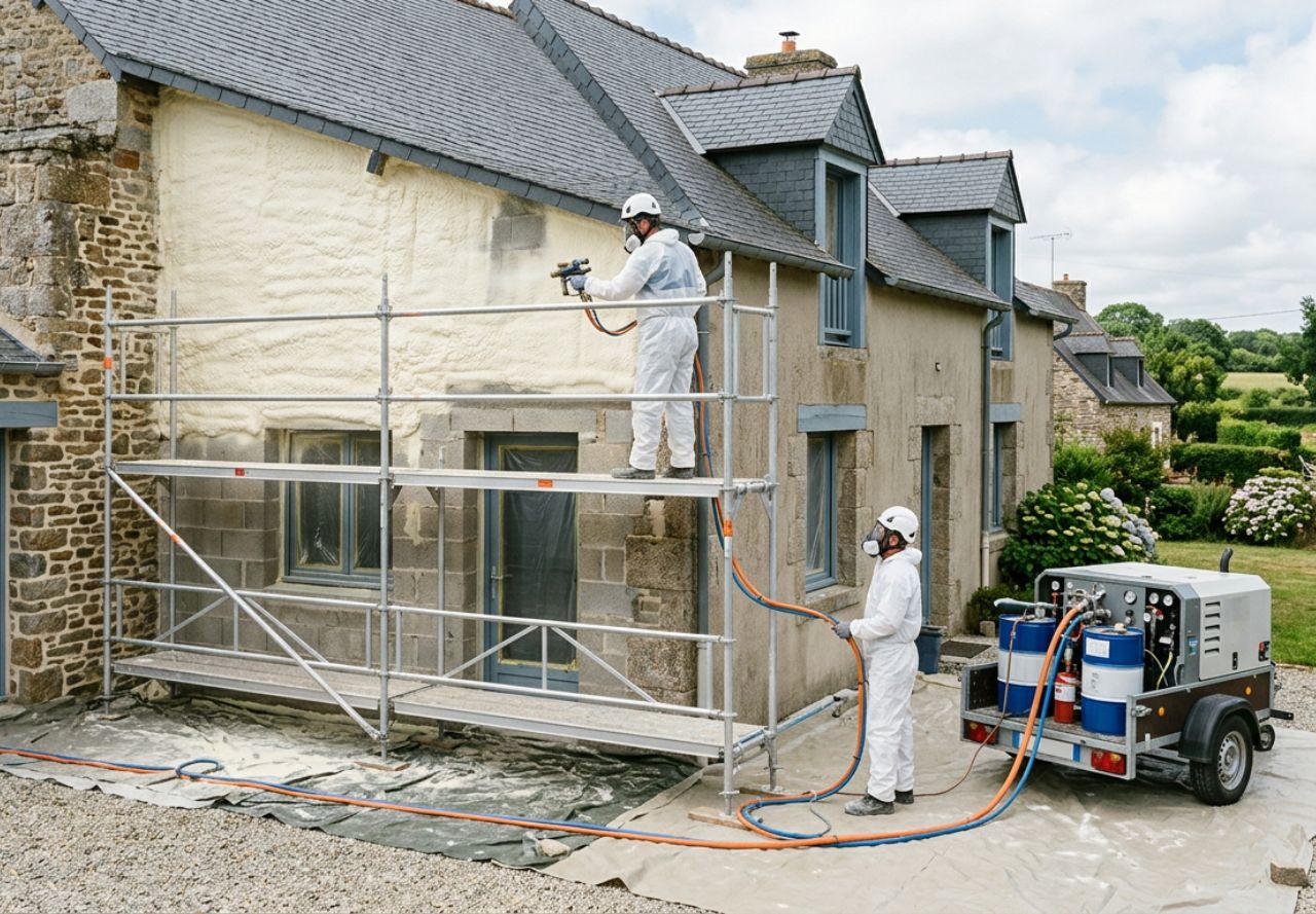 Isolation thermique par l'extérieur (ITE) en mousse polyuréthane projetée à Lorient