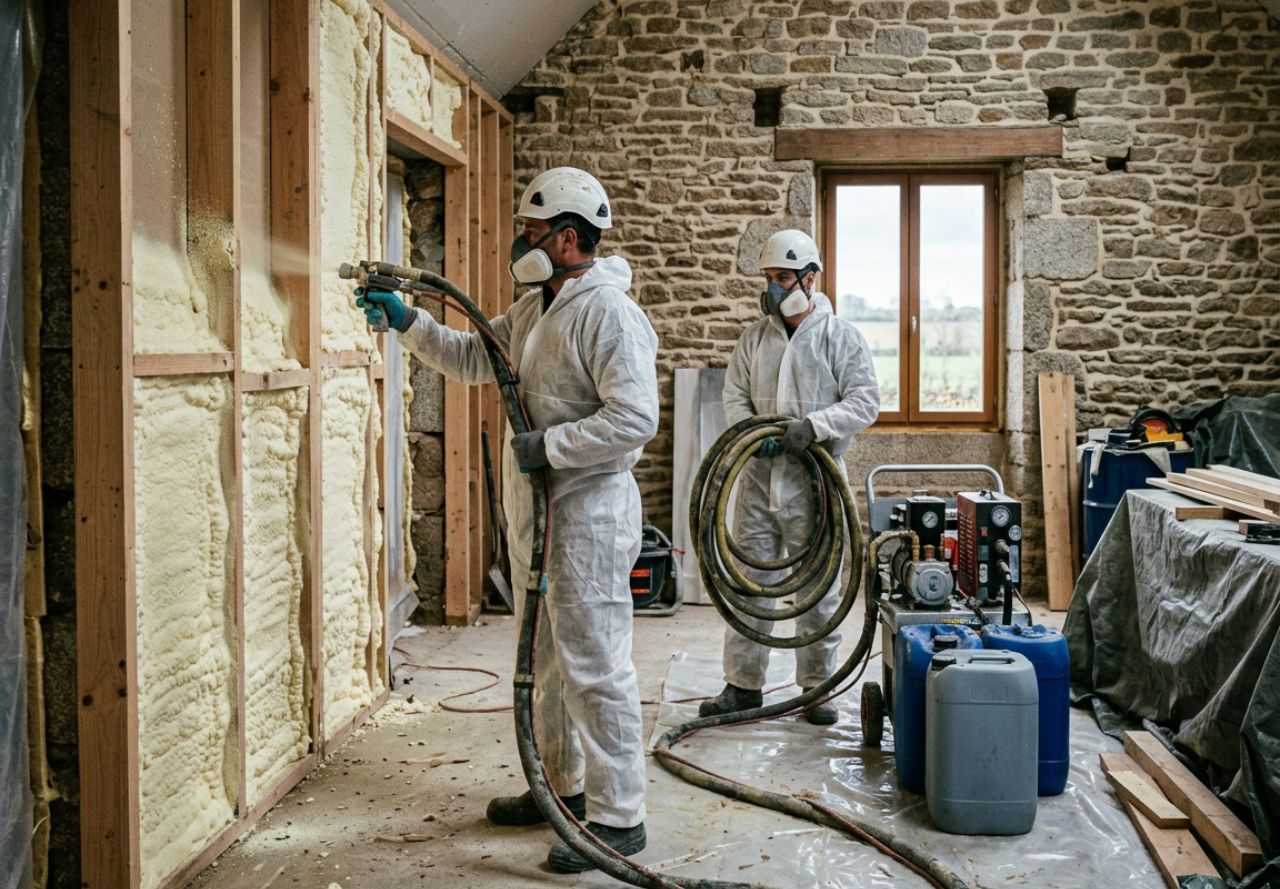 Isolation des murs intérieurs en mousse polyuréthane projetée à Lorient