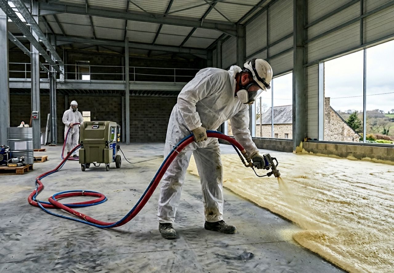 Isolation projetée pour sols de bâtiments industriels et commerciaux à Lorient