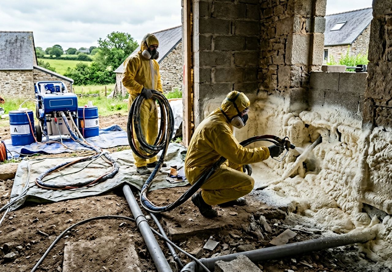 Mousse polyuréthane projetée pour sols irréguliers et vides sanitaires à Lorient